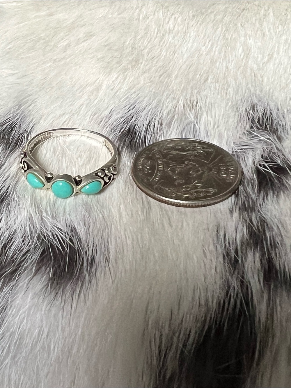 Sterling Silver Turquoise Triple Stone Women’s Ring - Picture 2 of 8